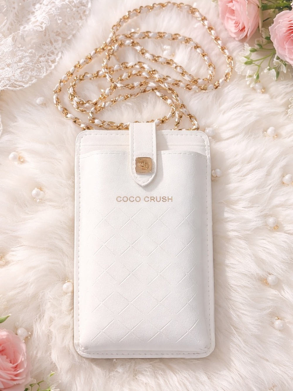 Chanel COCO CRUSH White Quilted Chain Crossbody Phone Bag